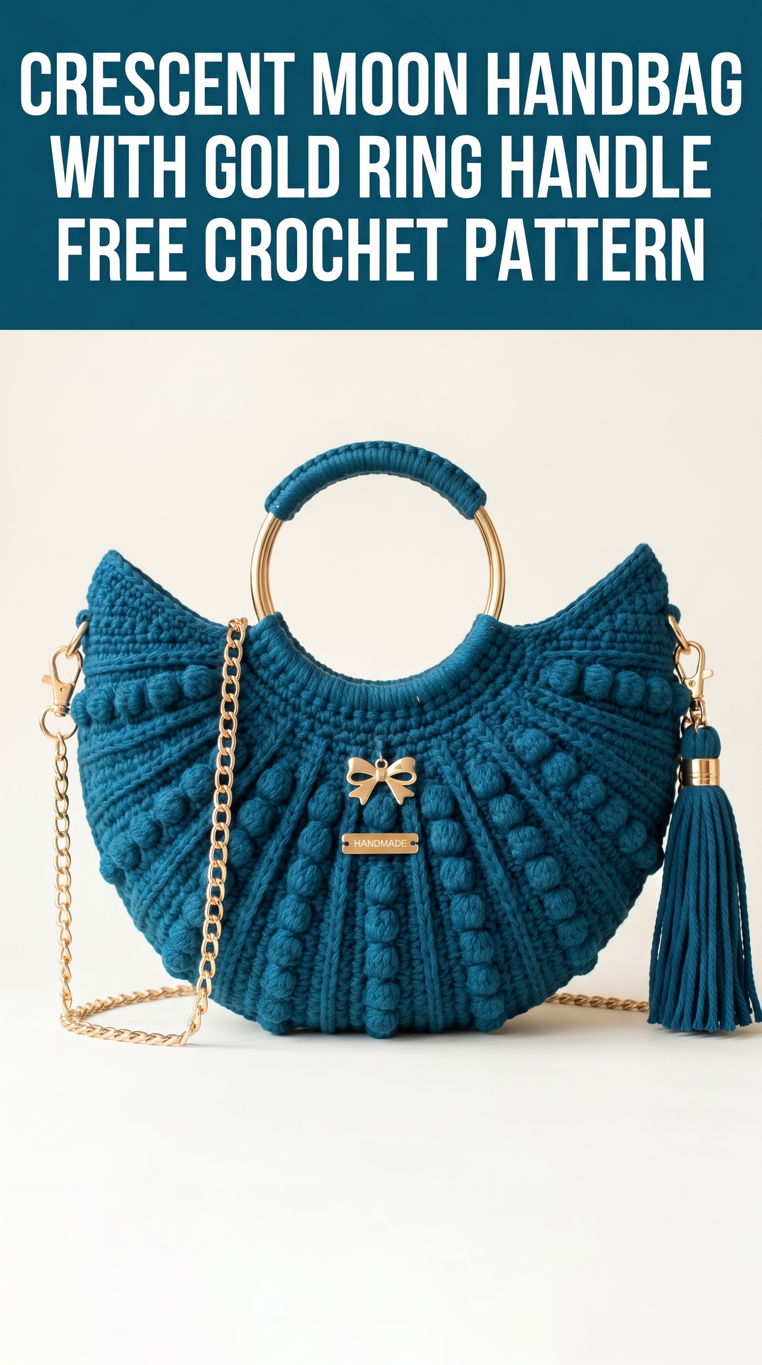 Crescent Moon Handbag with Gold Ring Handle Free Crochet Pattern