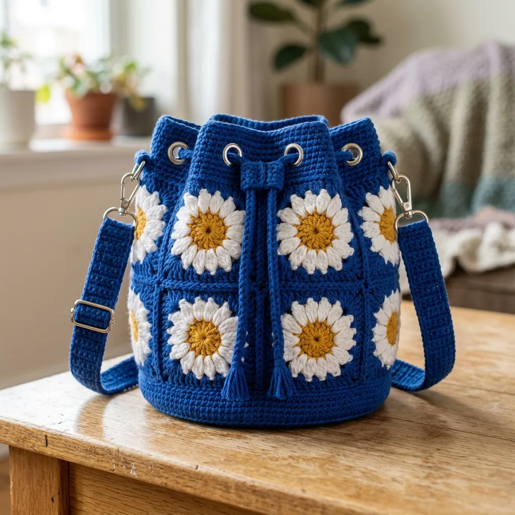 Daisy Granny Square Bucket Bag Crochet Pattern