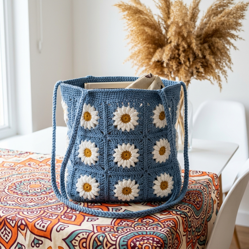 Daisy Granny Square Tote Bag Crochet Pattern