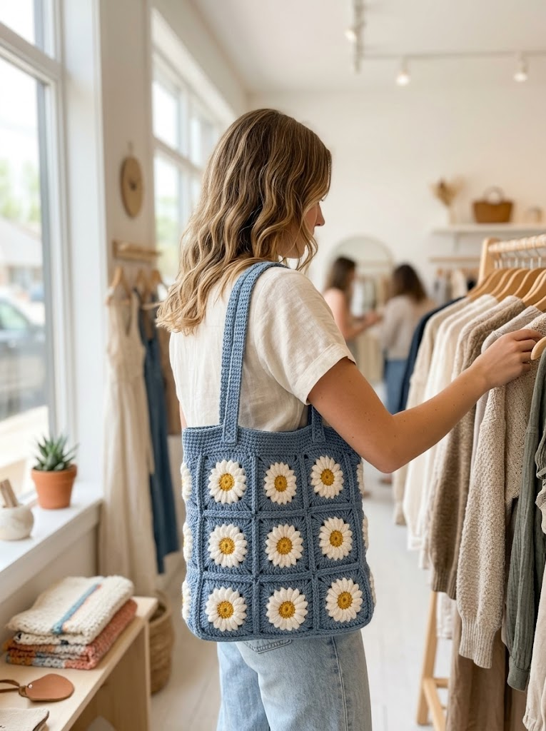 Daisy Granny Square Tote Bag Free Crochet Pattern