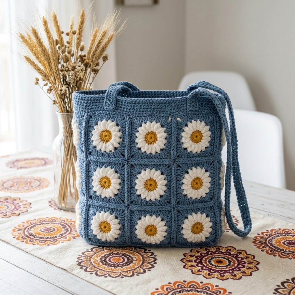 Daisy Granny Square Tote Bag Free Crochet Pattern