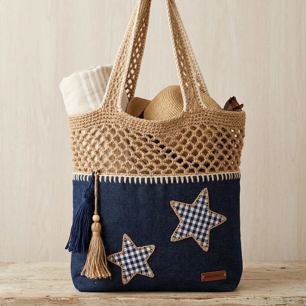 Denim Star Beach Tote Crochet Pattern
