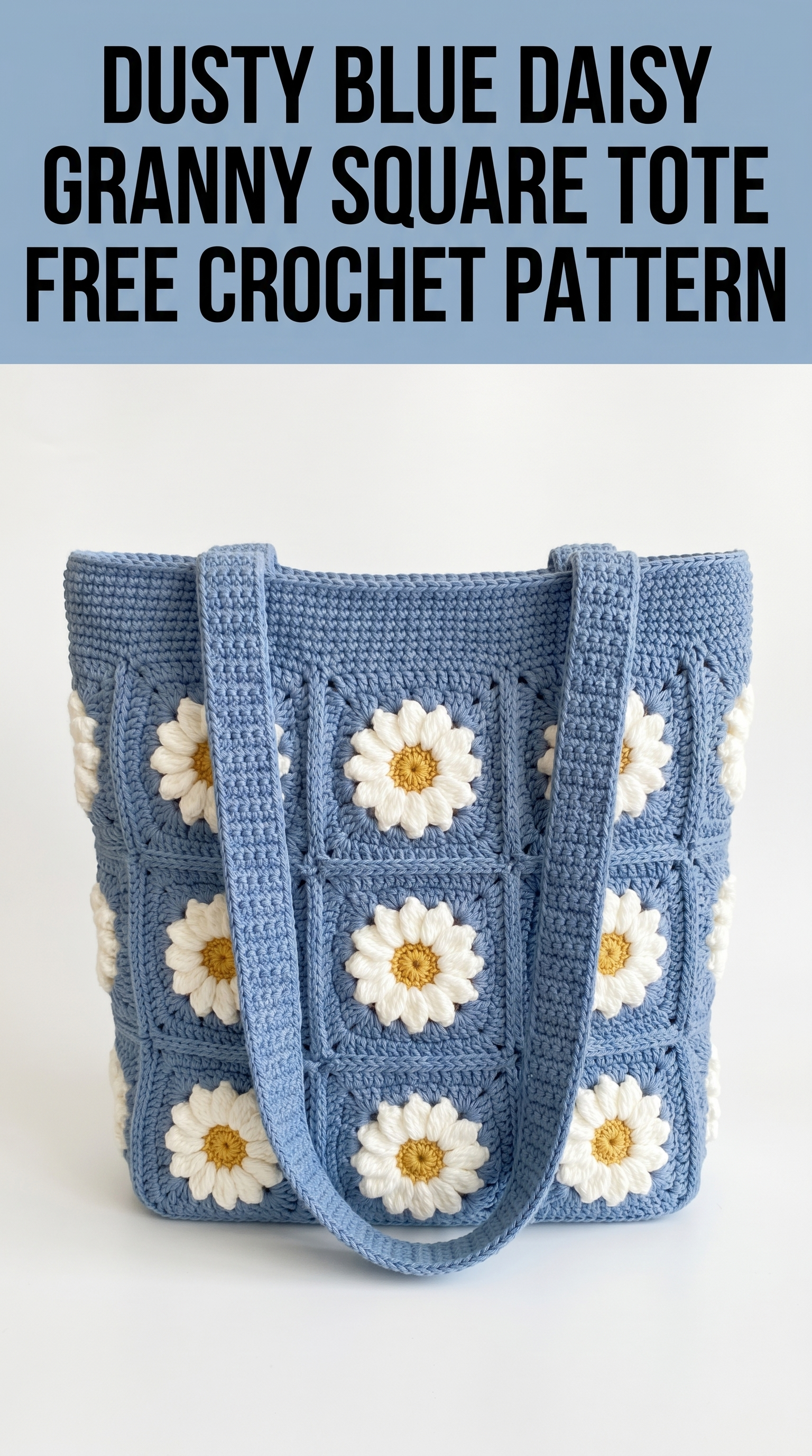 Dusty Blue Daisy Granny Square Tote Free Crochet Pattern