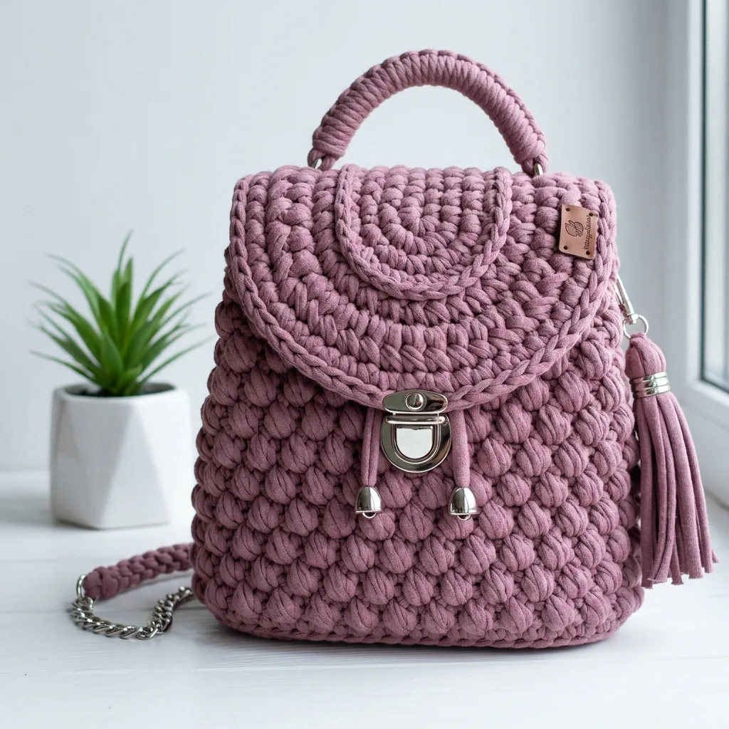Dusty Mauve Chunky Crochet Backpack