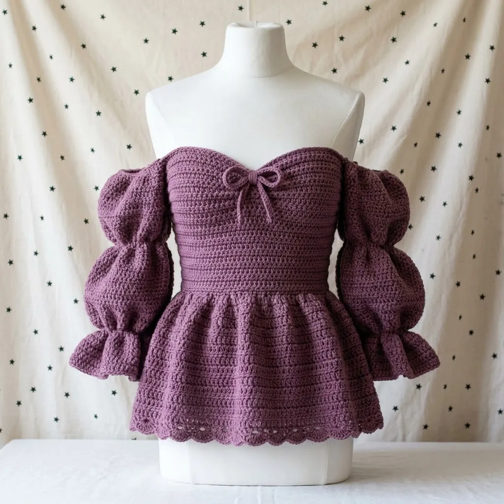 Dusty Mauve Peplum Off-Shoulder Top Free Crochet Pattern