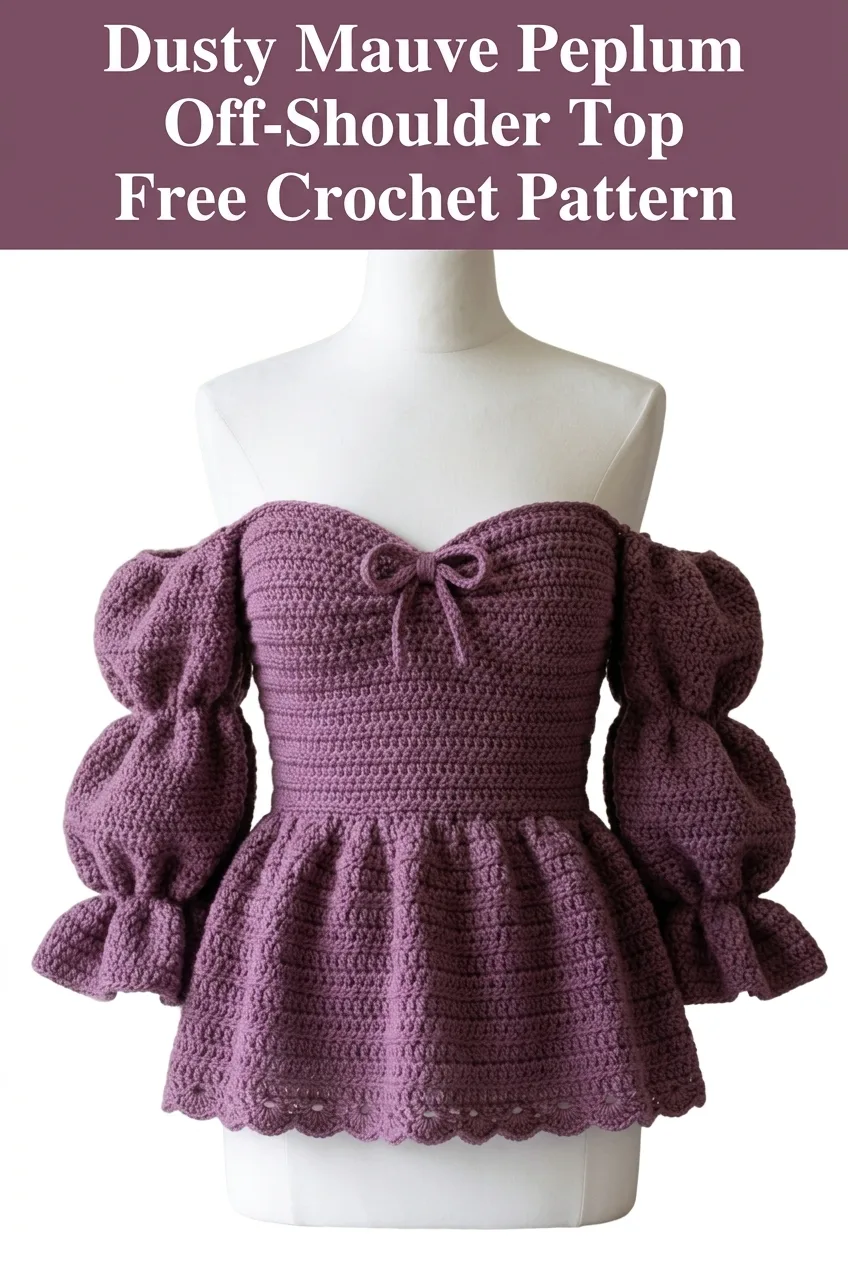 Dusty Mauve Peplum Off-Shoulder Top Free Crochet Pattern