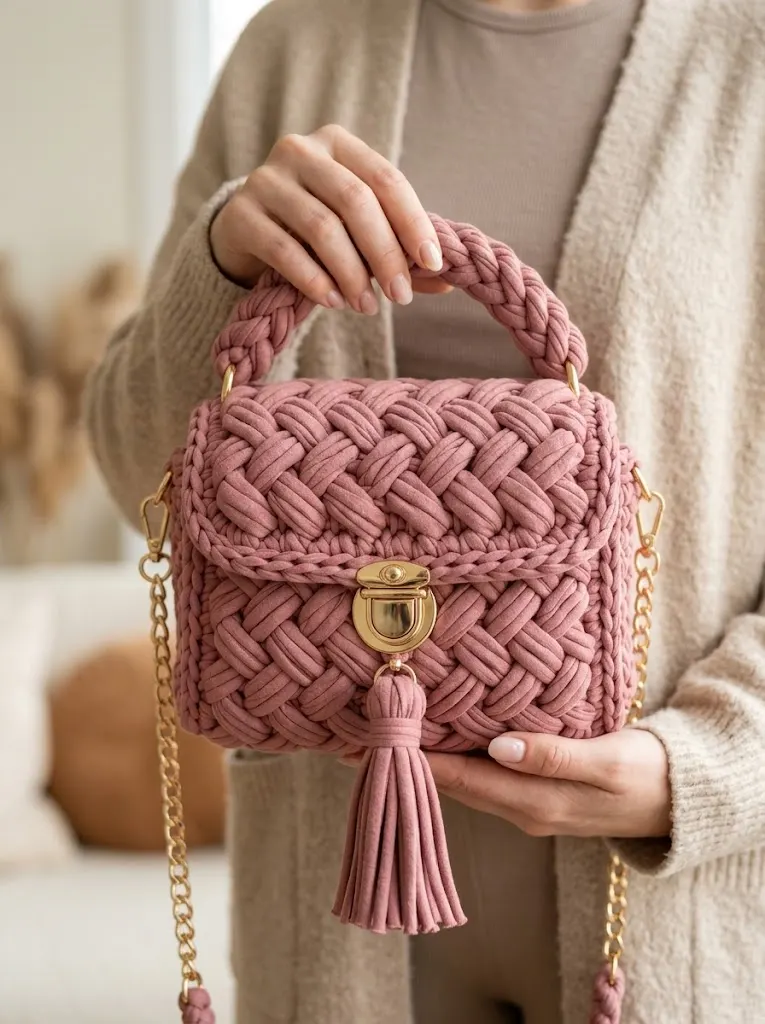 Dusty Rose Braided Bag on Marble Free Pattern