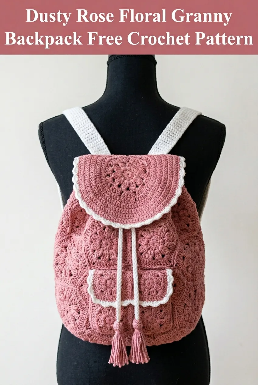 Dusty Rose Floral Granny Backpack Free Crochet Pattern
