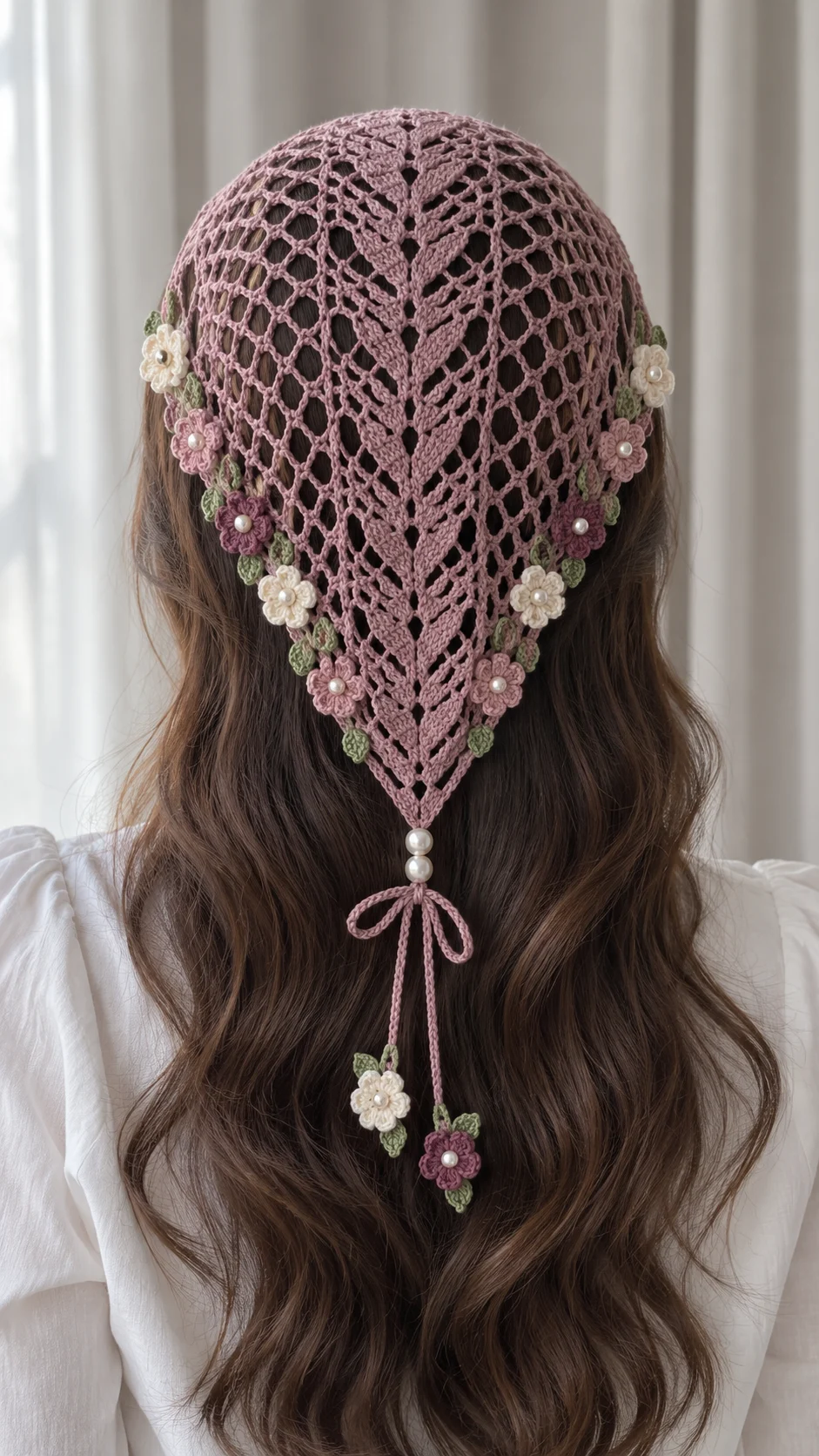 Dusty Rose Floral Hair Kerchief Crochet Pattern