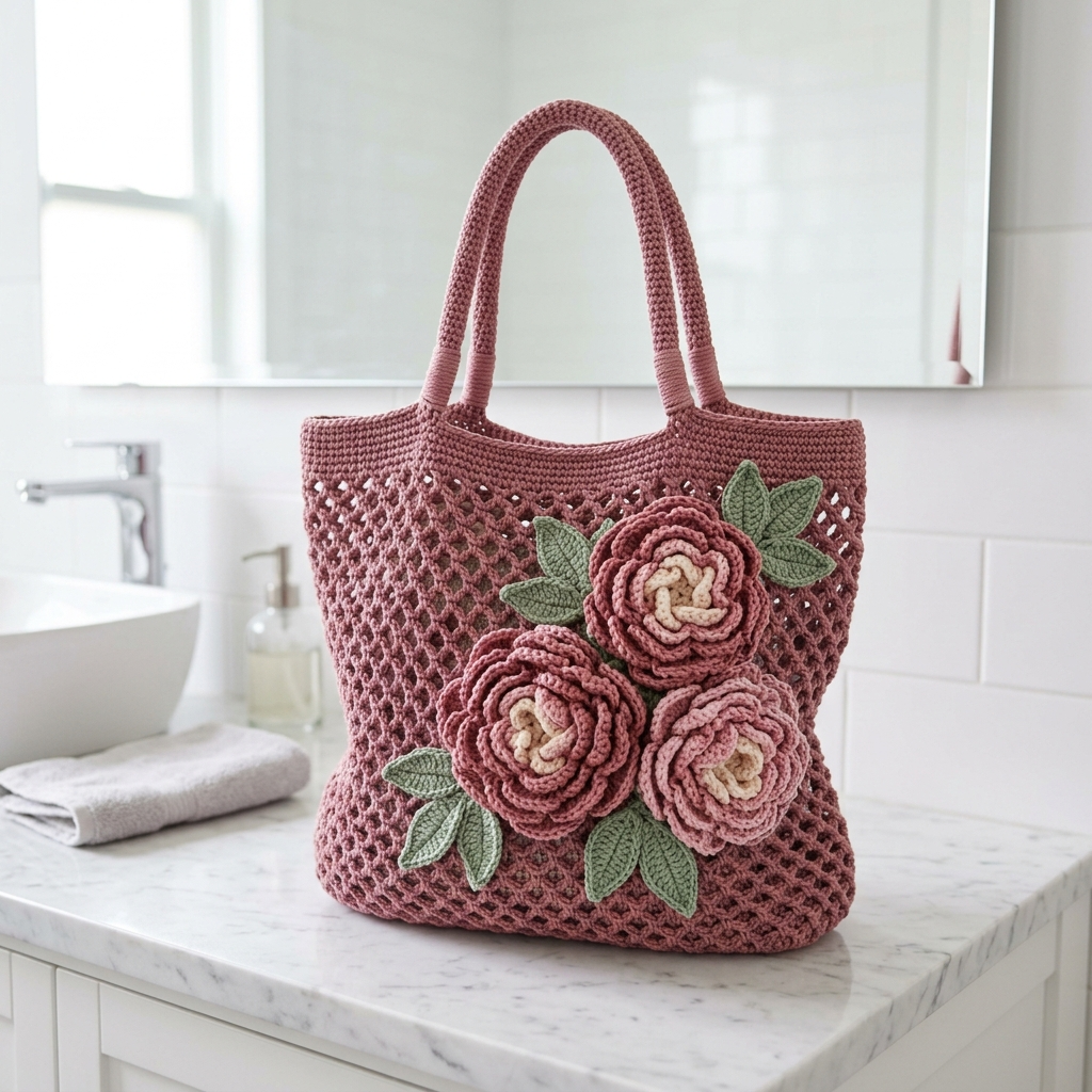 Dusty Rose Peony Bag Crochet Pattern