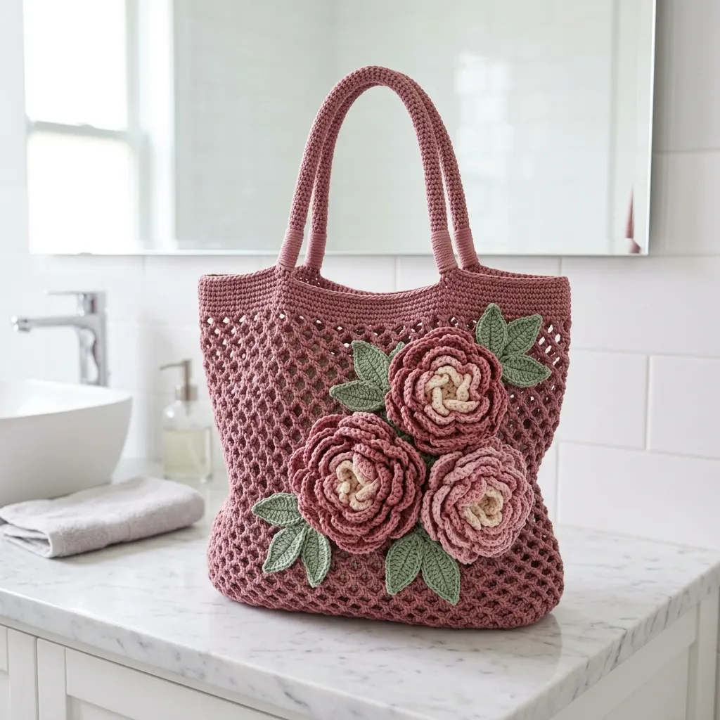 Dusty Rose Peony Bag Crochet Pattern