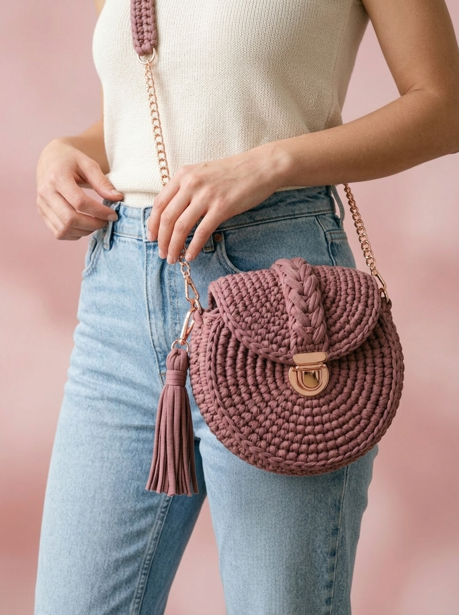 Dusty Rose Round Bag on Marble Free Crochet Pattern