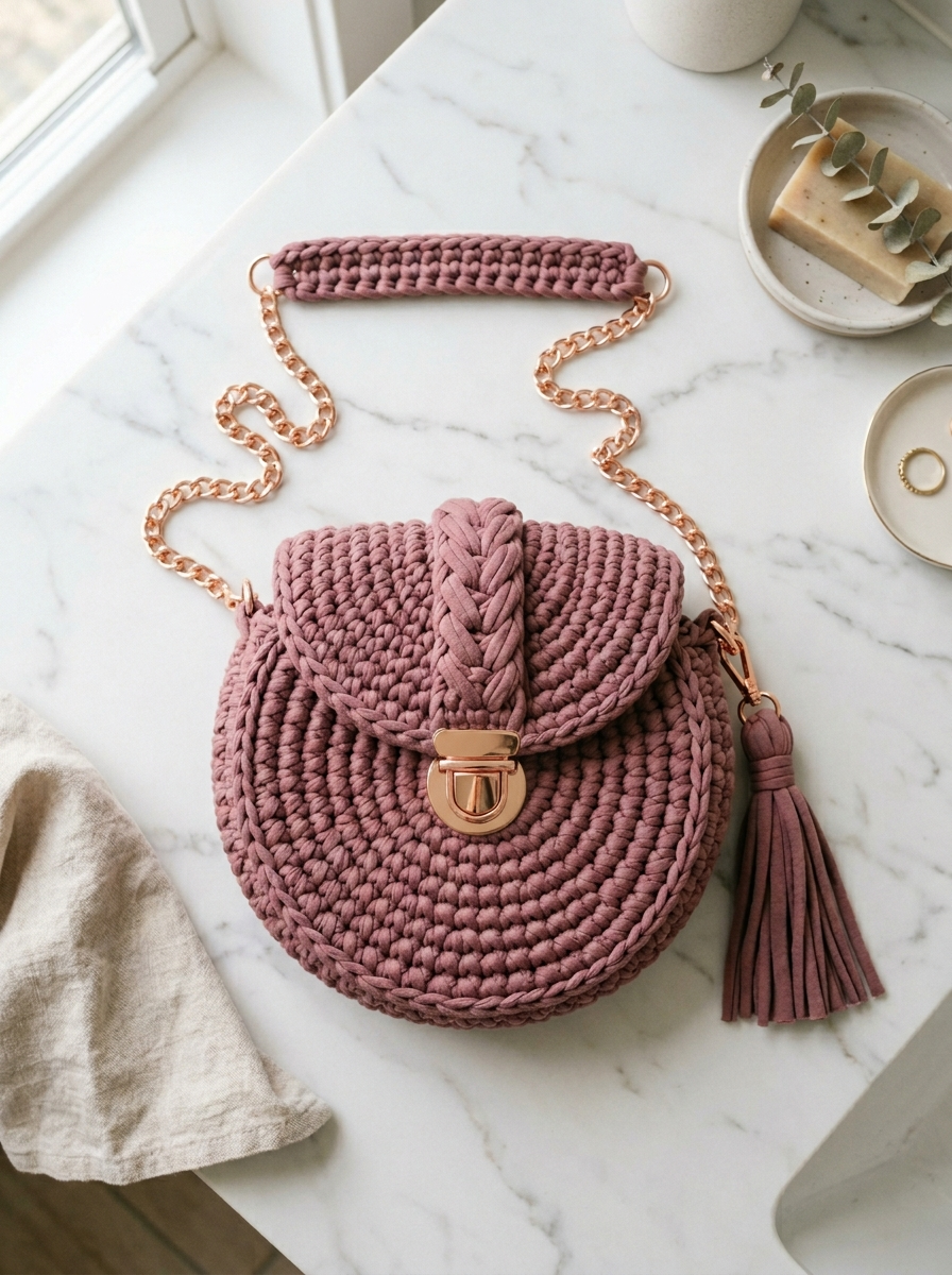 Dusty Rose Round Bag on Marble Crochet Pattern (PDF Download)