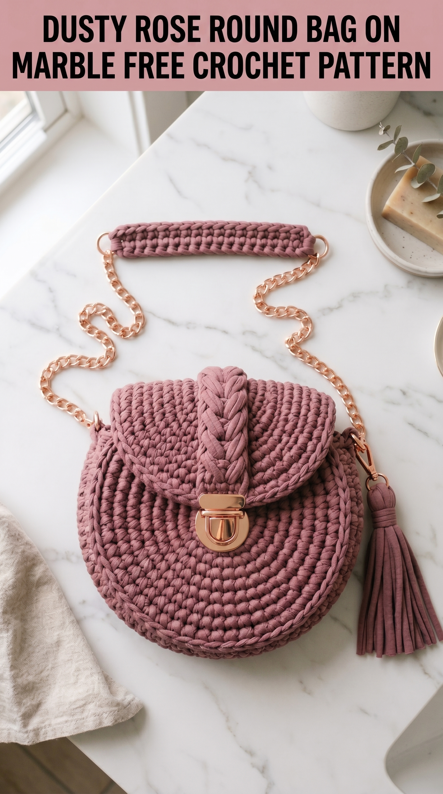 Dusty Rose Round Bag on Marble Free Crochet Pattern