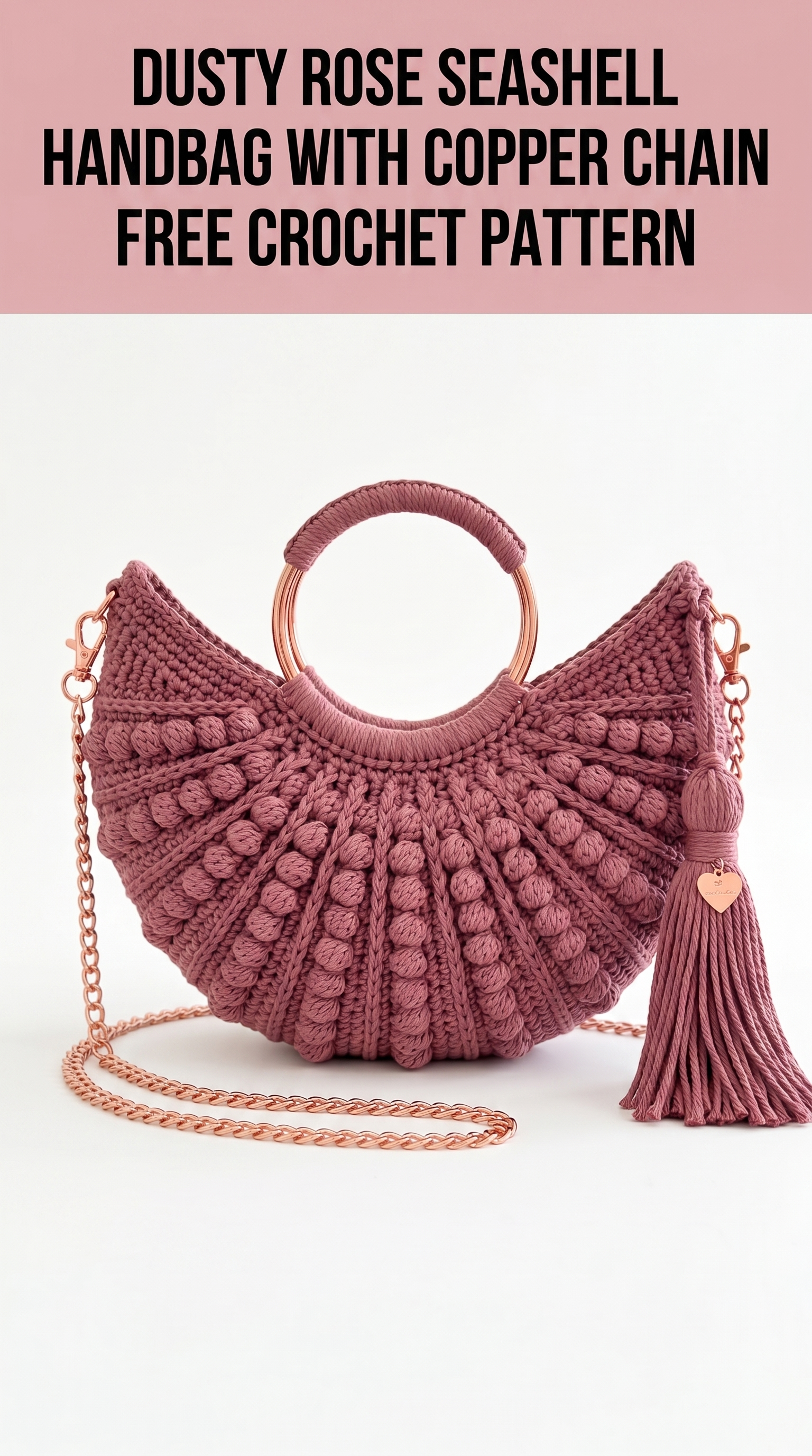 Dusty Rose Seashell Handbag with Copper Chain Free Crochet Pattern
