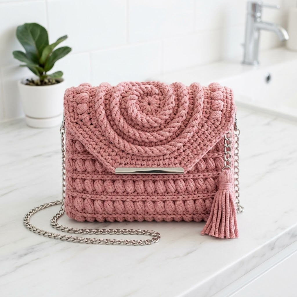 Dusty Rose Spiral Clutch on Marble Free Crochet Pattern