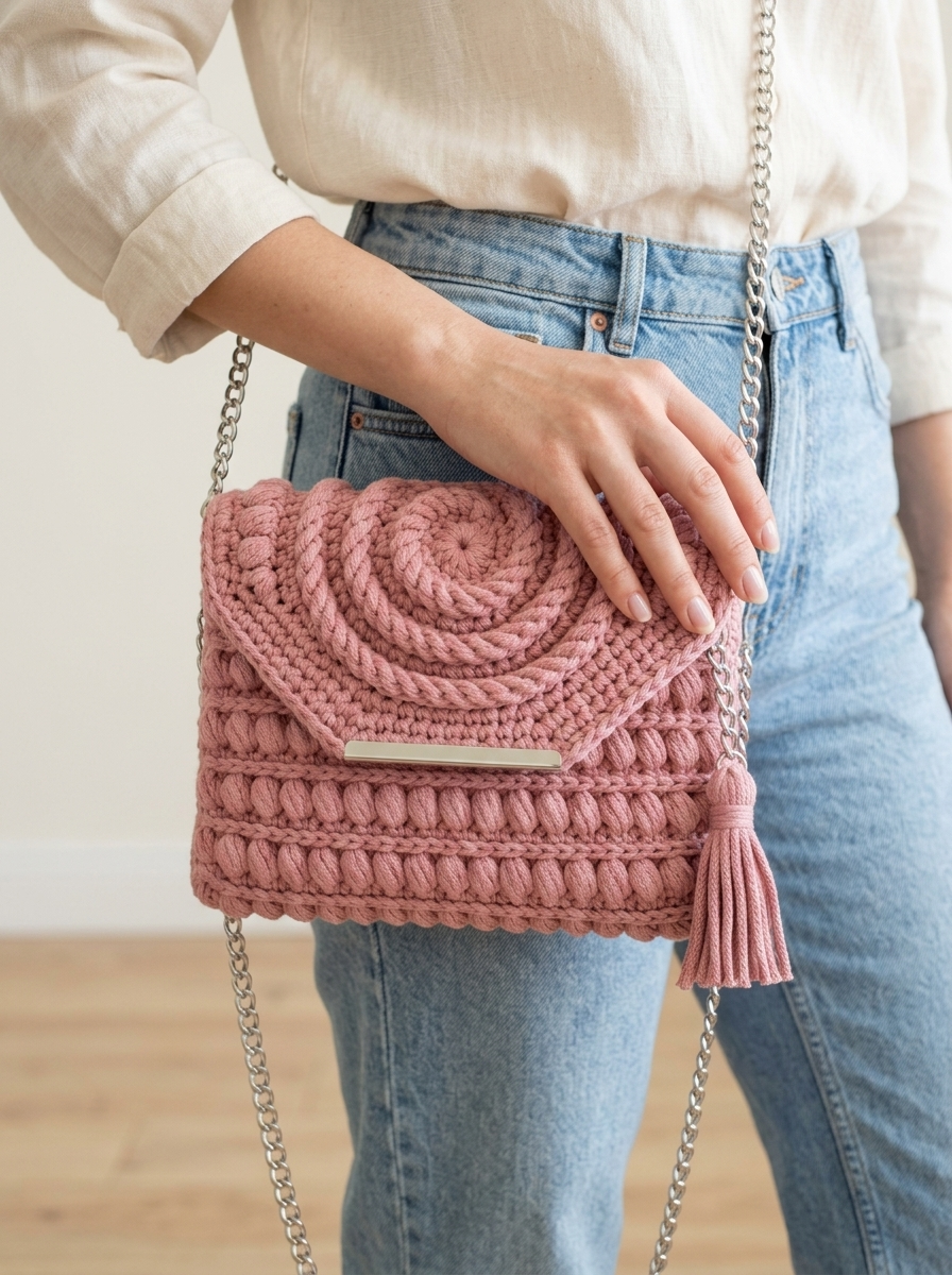 Dusty Rose Spiral Clutch on Marble Free Crochet Pattern