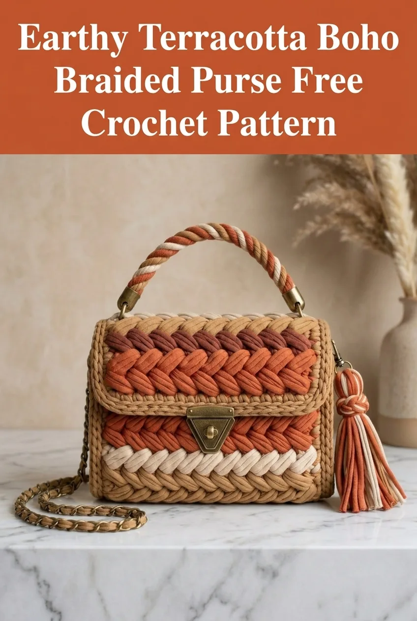 Earthy Terracotta Boho Braided Purse Free Crochet Pattern
