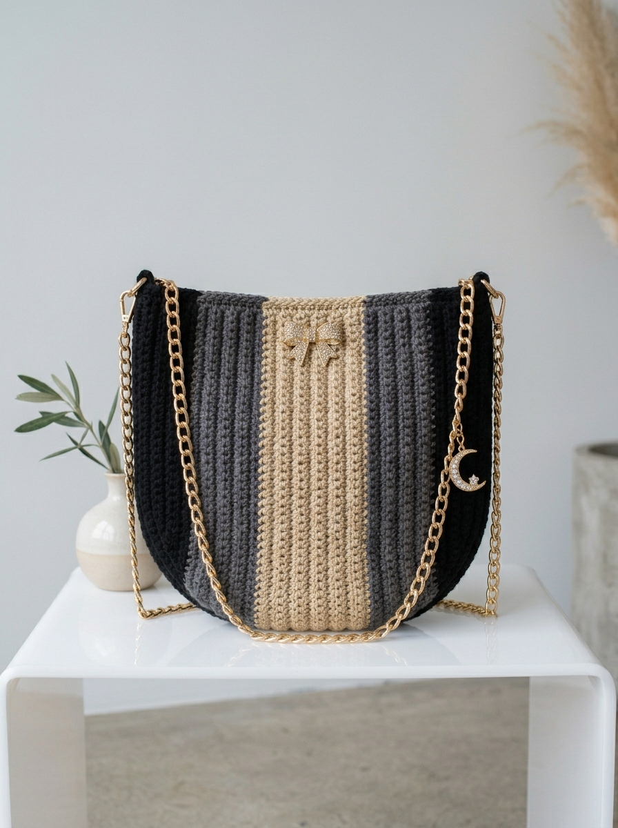 Elegant Black and Gold Evening Bag Crochet Pattern (PDF Download)
