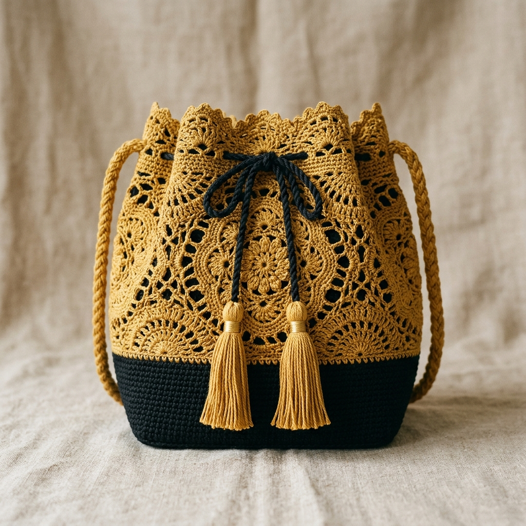 Elegant Gold Lace Overlay Bucket Bag Pattern