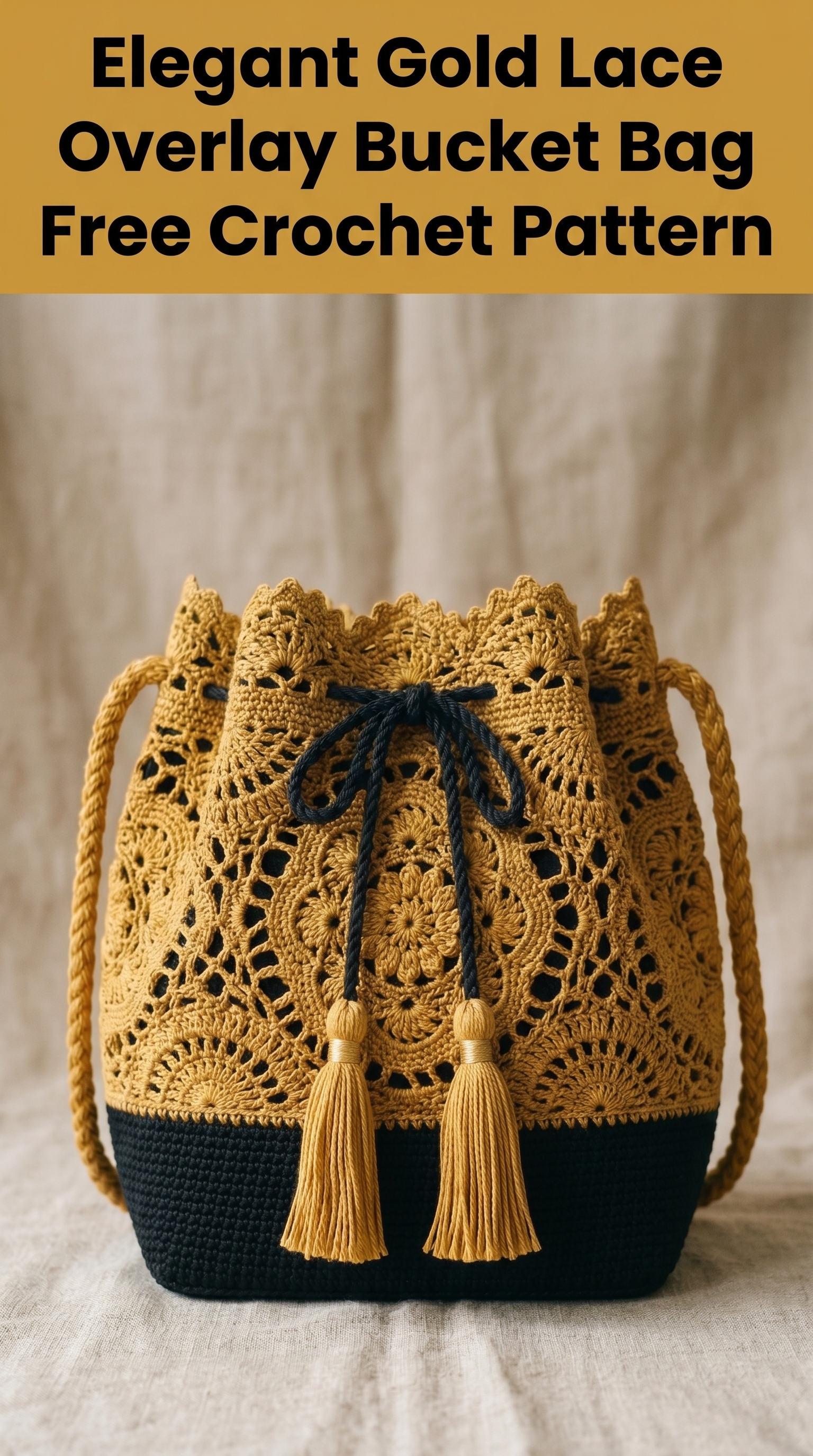 Elegant Gold Lace Overlay Bucket Bag Free Crochet Pattern