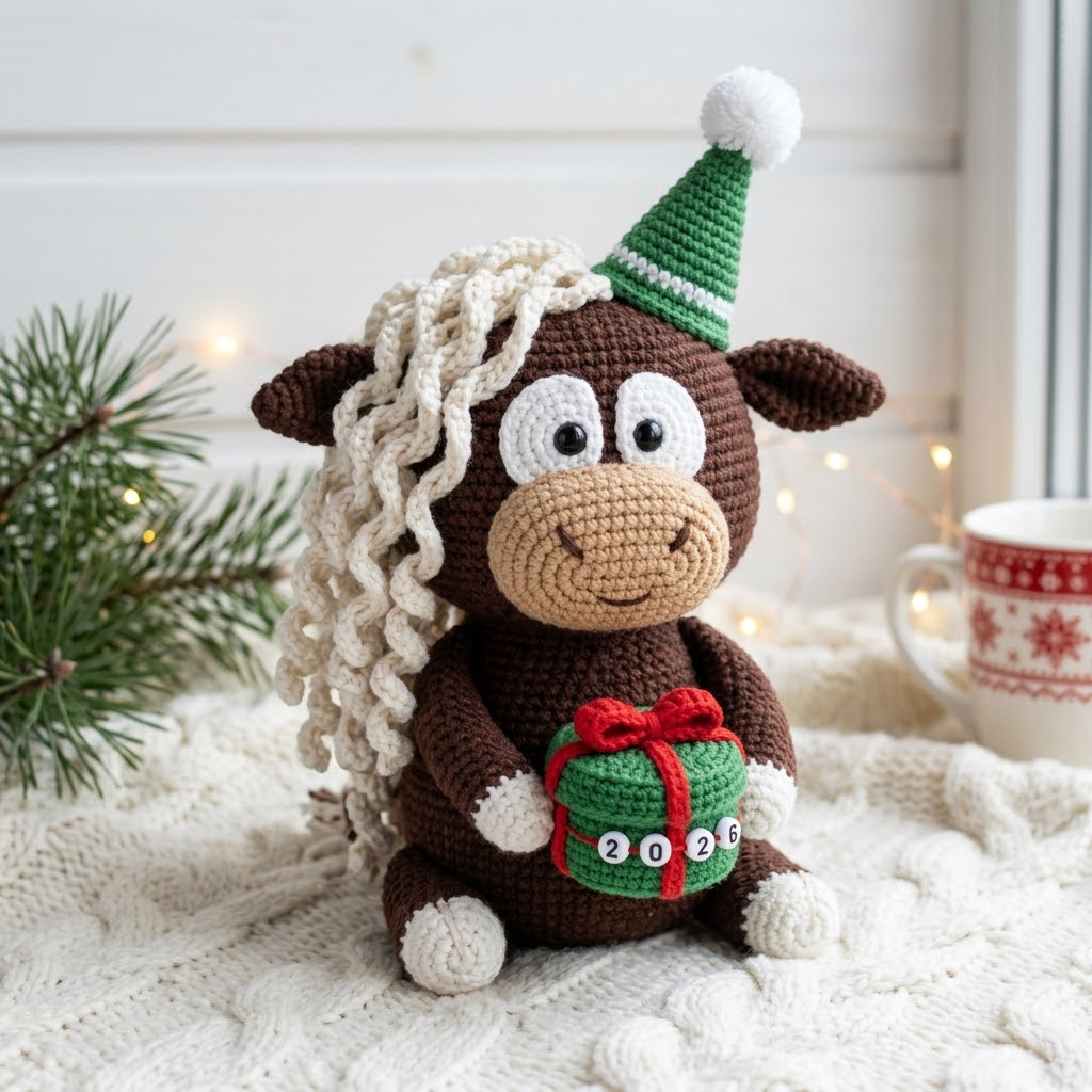 Festive Highland Cow Amigurumi Crochet Pattern (PDF Download)