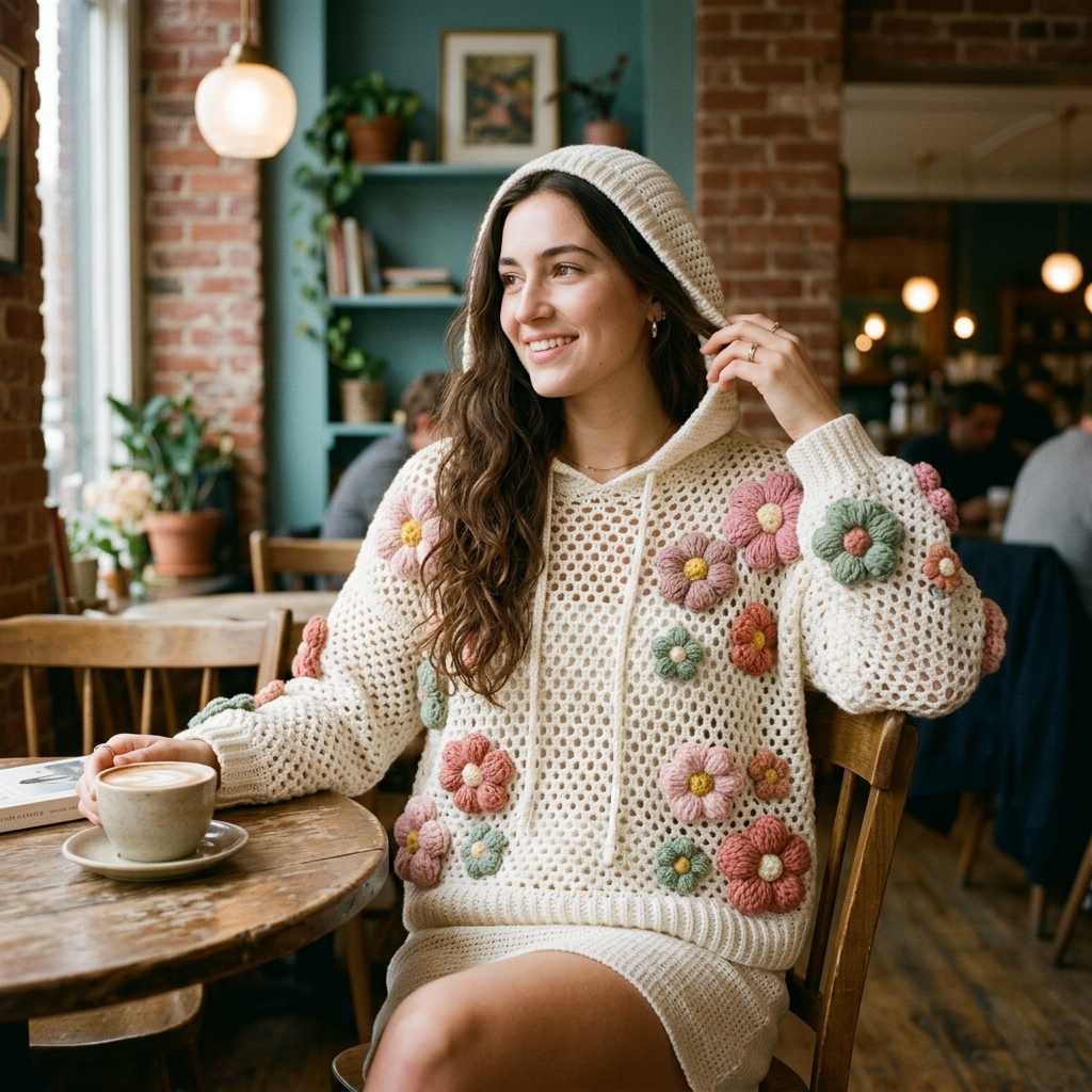 Floral Appliqué Crochet Hoodie Crochet Pattern