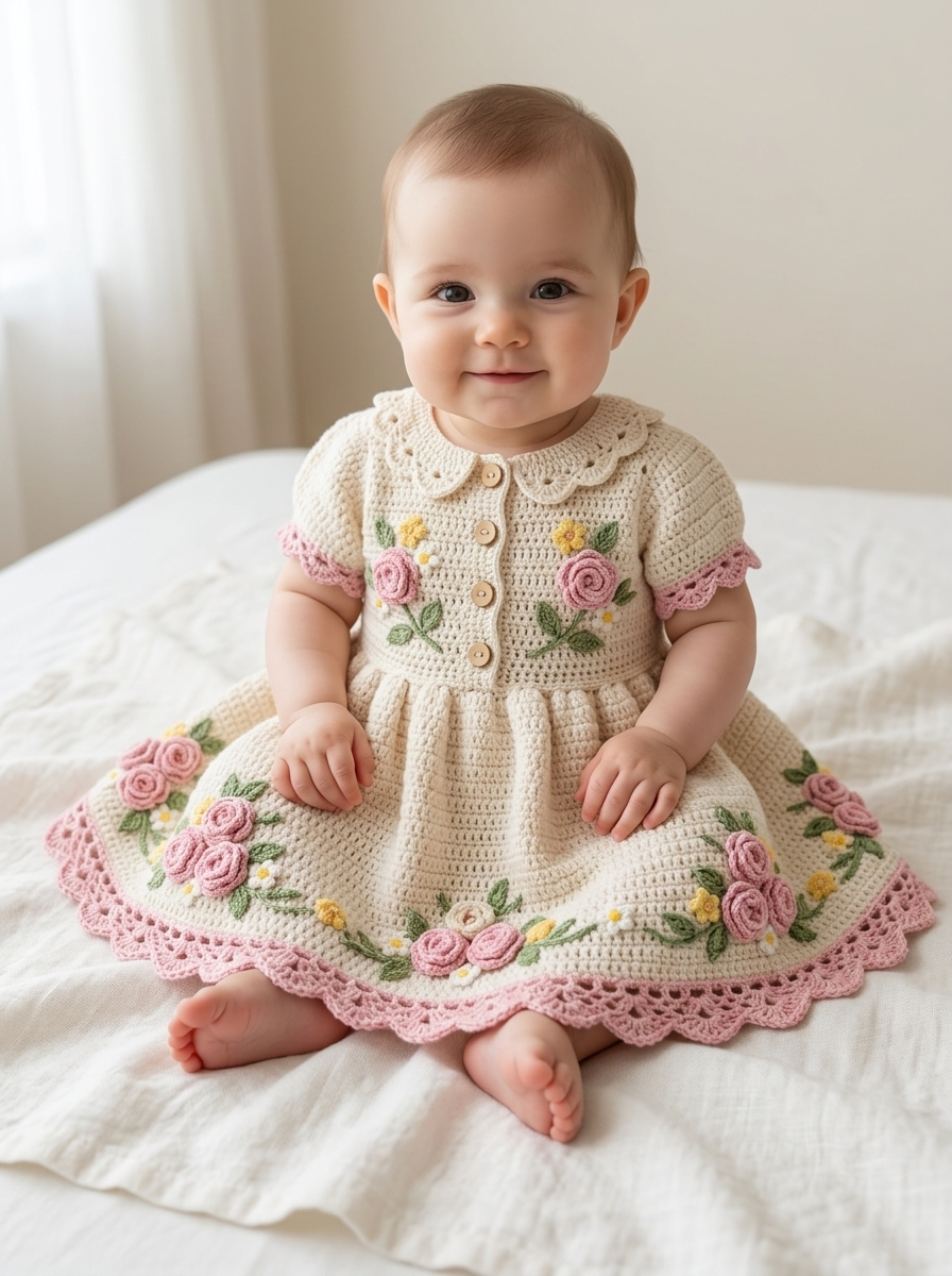Floral Garden Baby Dress Free Crochet Pattern