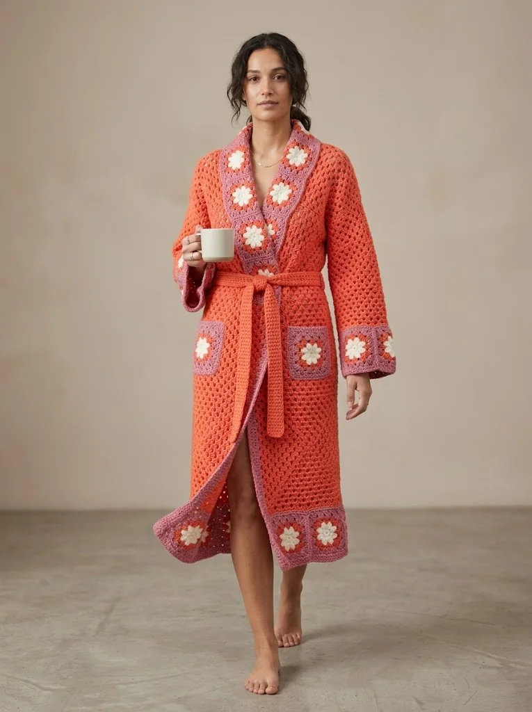 Granny Square Floral Robe Free Crochet Pattern