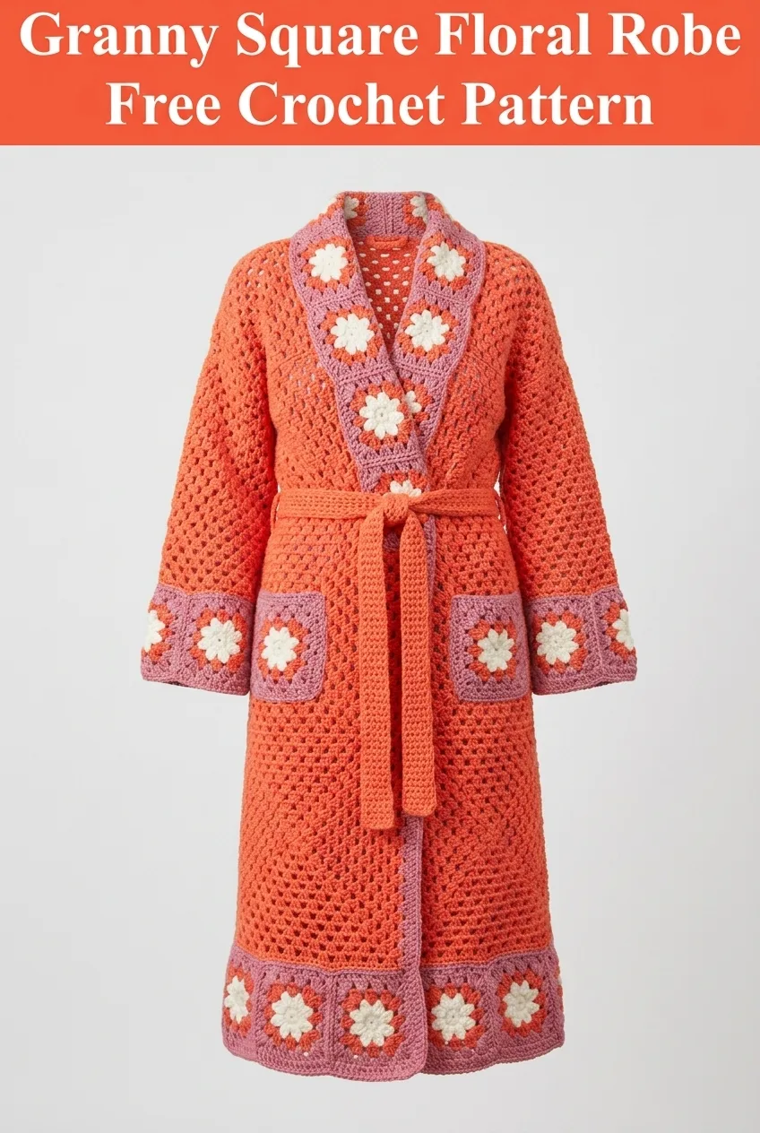 Granny Square Floral Robe Free Crochet Pattern