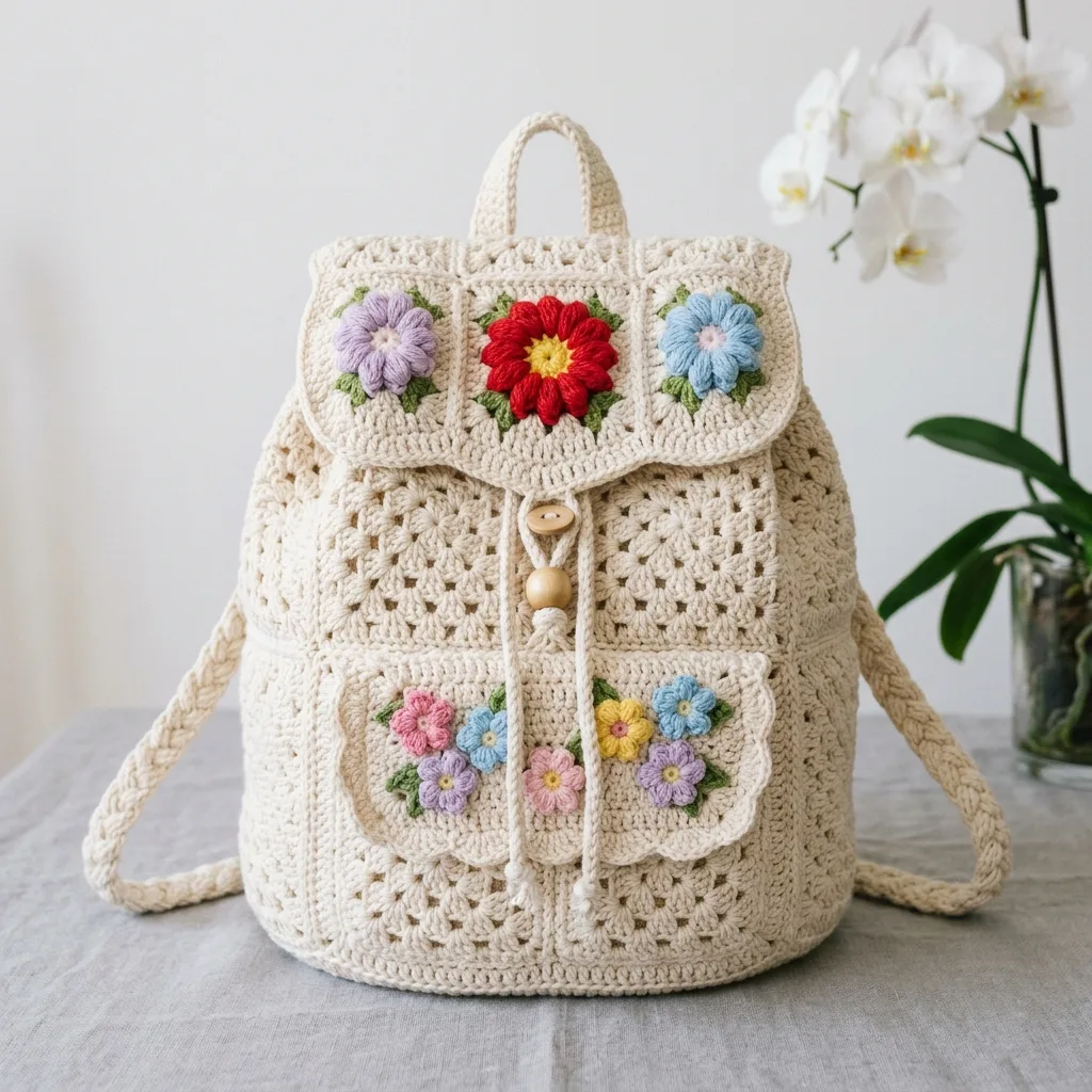 Granny Square Flower Backpack Crochet Pattern
