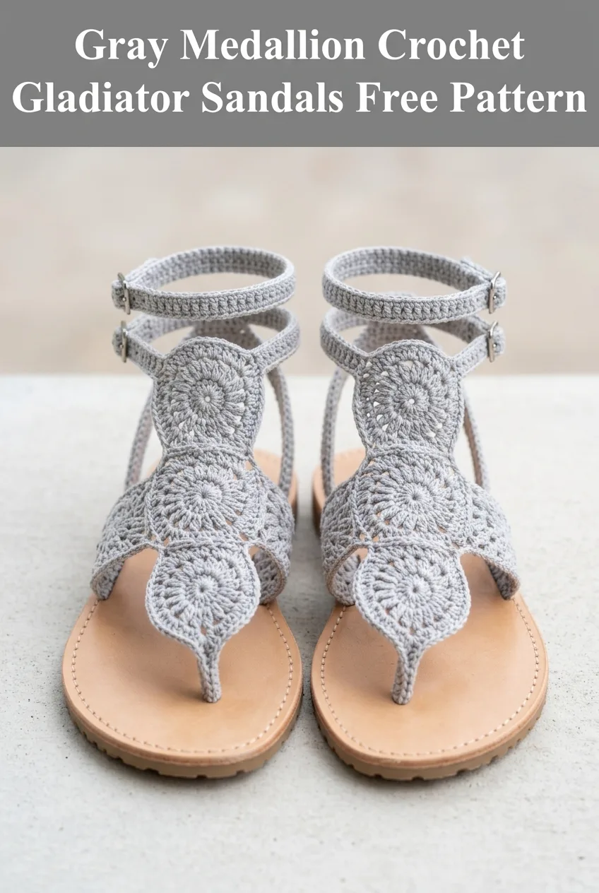 Gray Medallion Crochet Gladiator Sandals Free Pattern