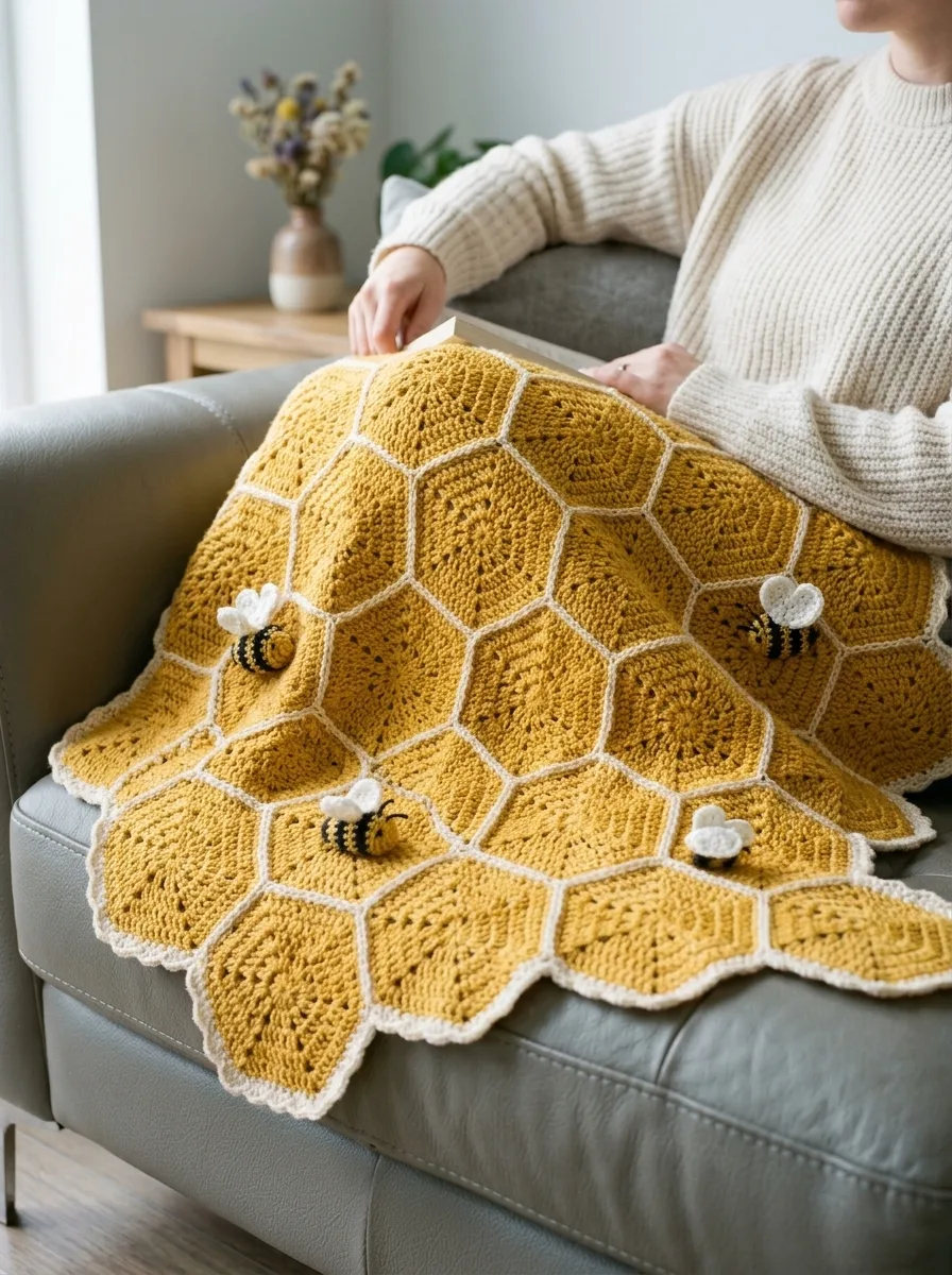 Honeycomb Bee Blanket Free Crochet Pattern