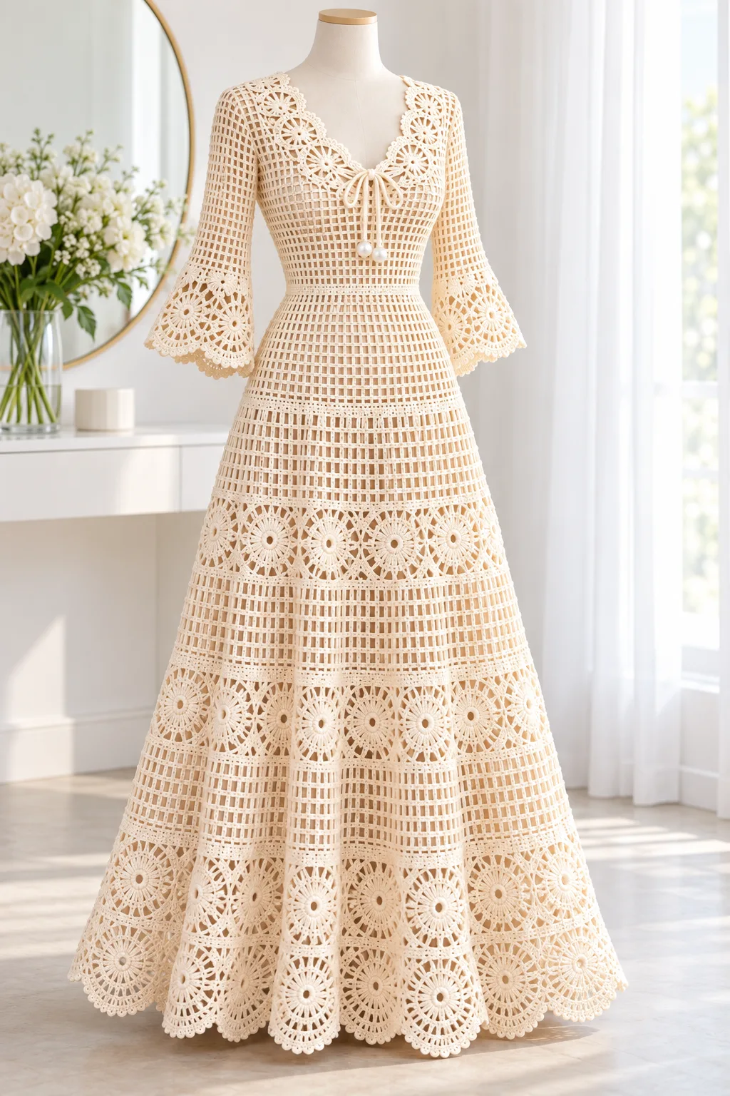 Ivory Floral Lace Maxi Dress Crochet Pattern