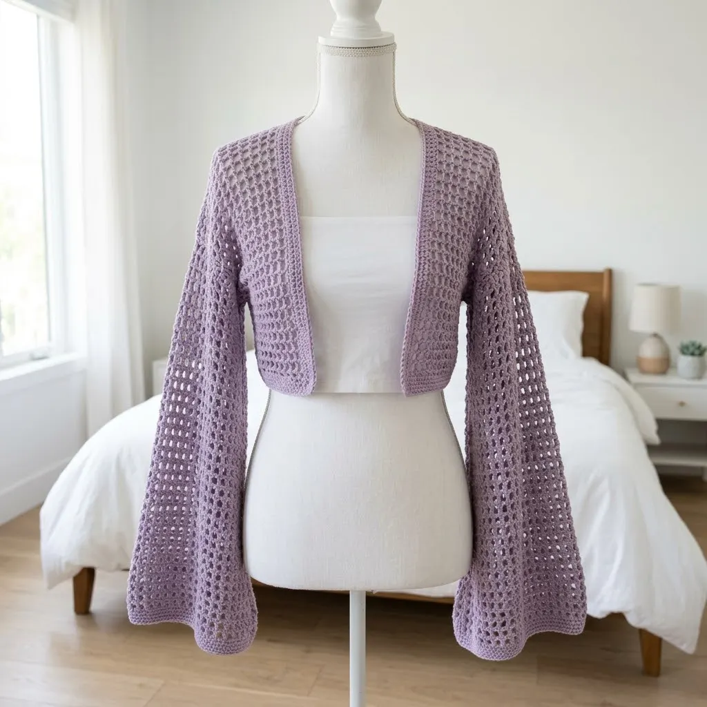 Lavender Boho Mesh Crochet Bell Shrug Free Pattern