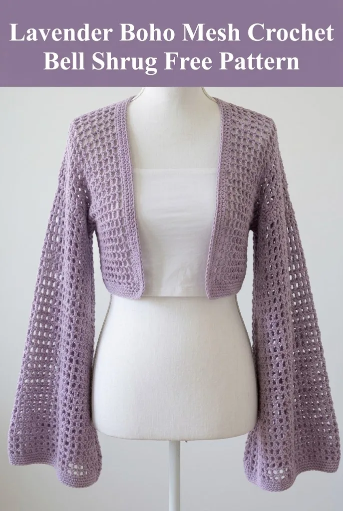 Lavender Boho Mesh Crochet Bell Shrug Free Pattern
