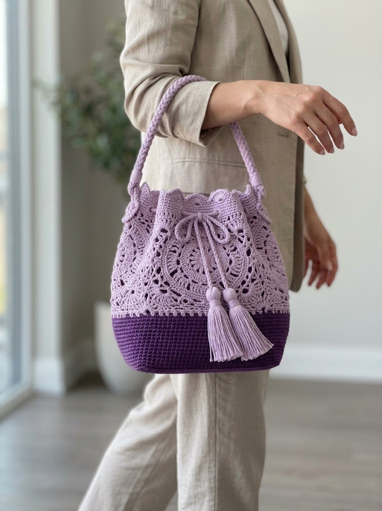 Lavender Dreams Lace Bucket Bag Free Crochet Pattern
