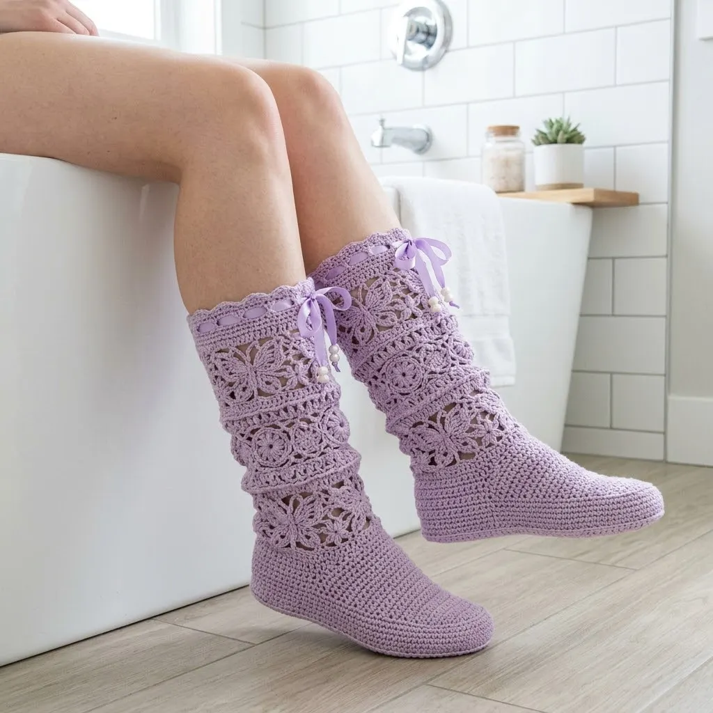Lavender Lace Crochet Boots Free Crochet Pattern