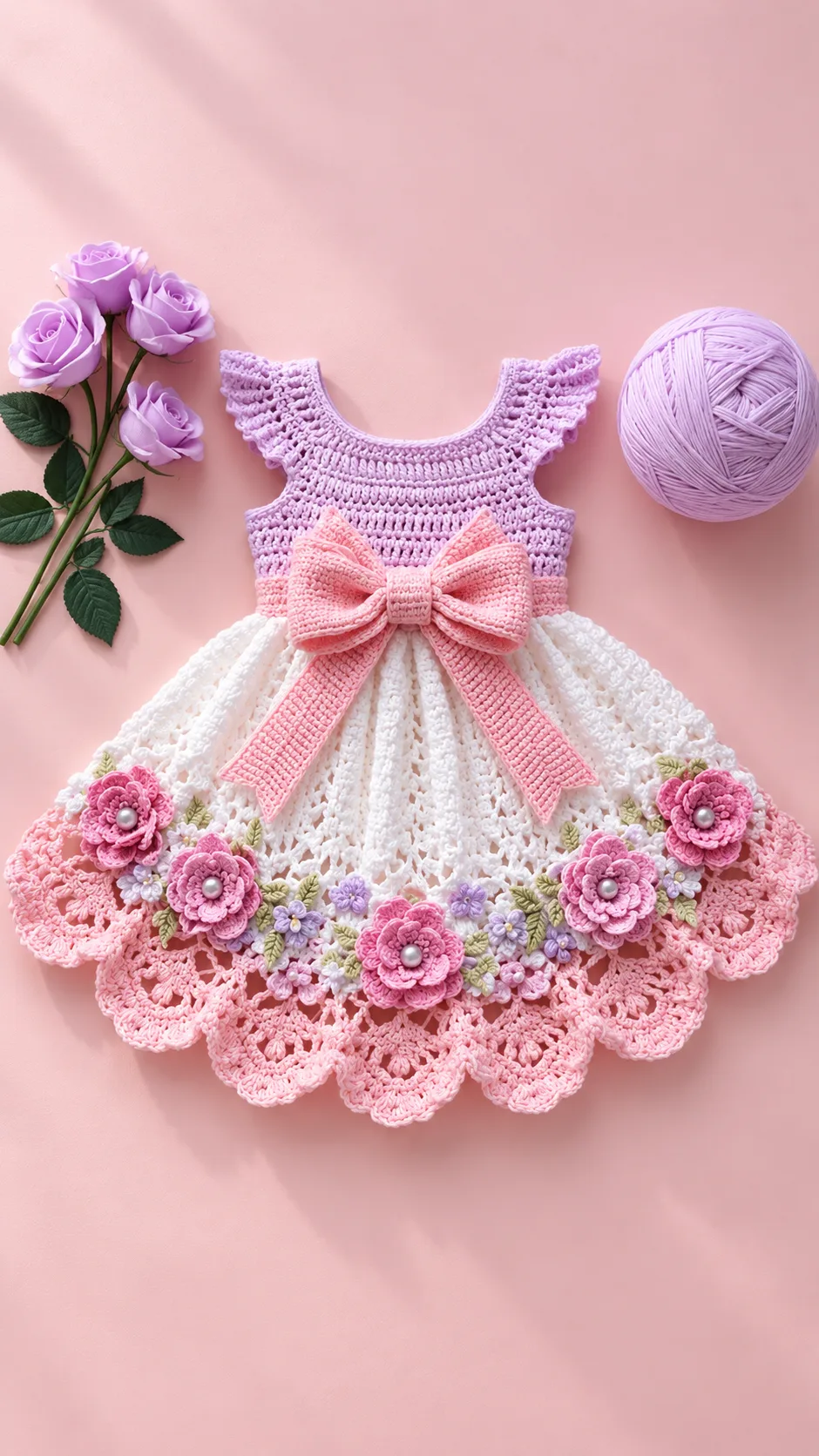 Lavender Rose Bow Dress Crochet Pattern
