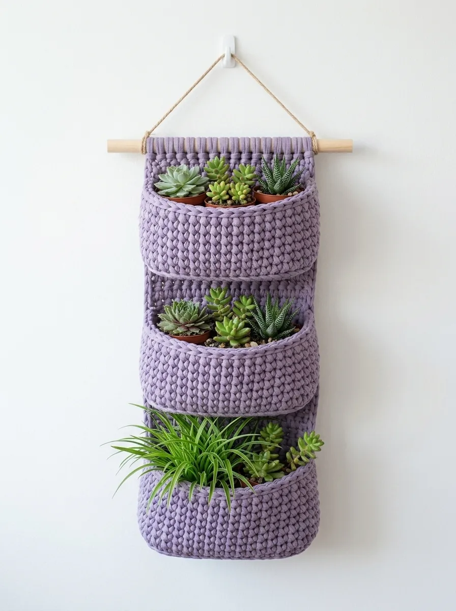 Lavender Three-Tier Hanging Basket Free Crochet Pattern