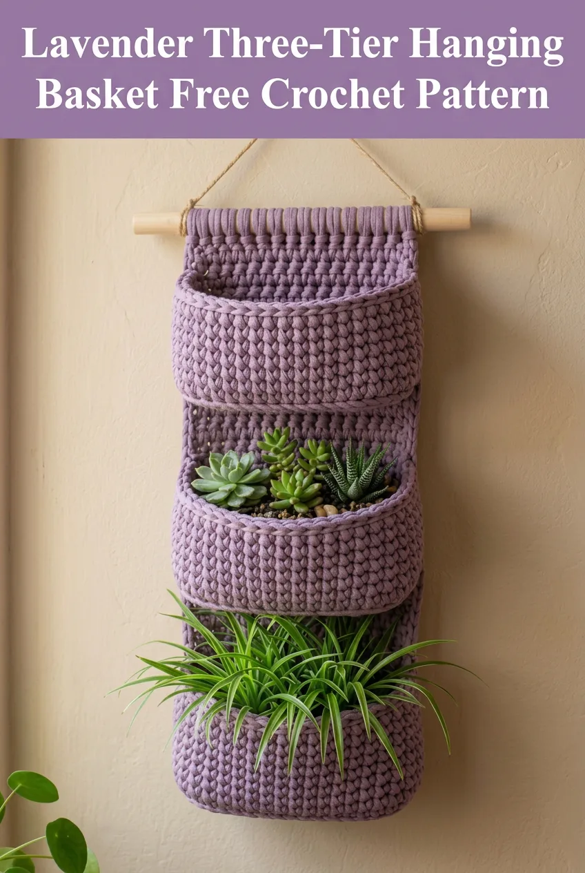 Lavender Three-Tier Hanging Basket Free Crochet Pattern