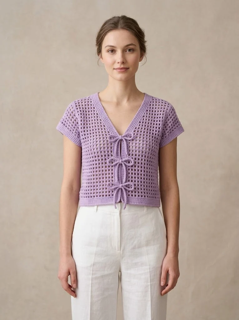 Lavender Tie-Front Cardigan Free Crochet Pattern