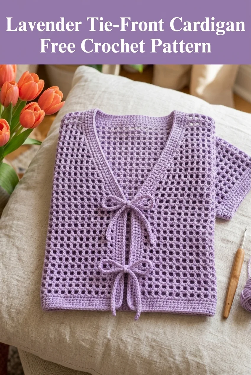 Lavender Tie-Front Cardigan Free Crochet Pattern