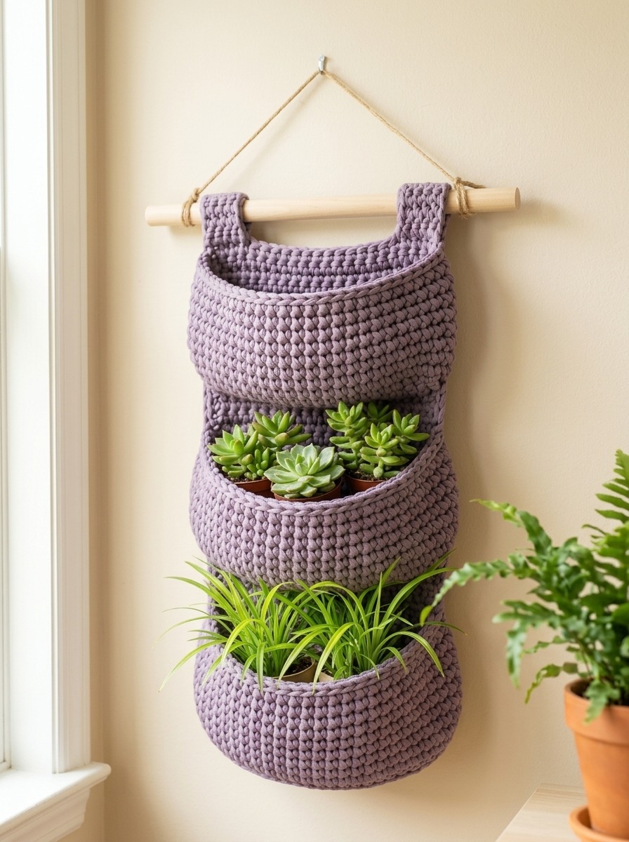 Lavender Tiered Hanging Basket Free Crochet Pattern