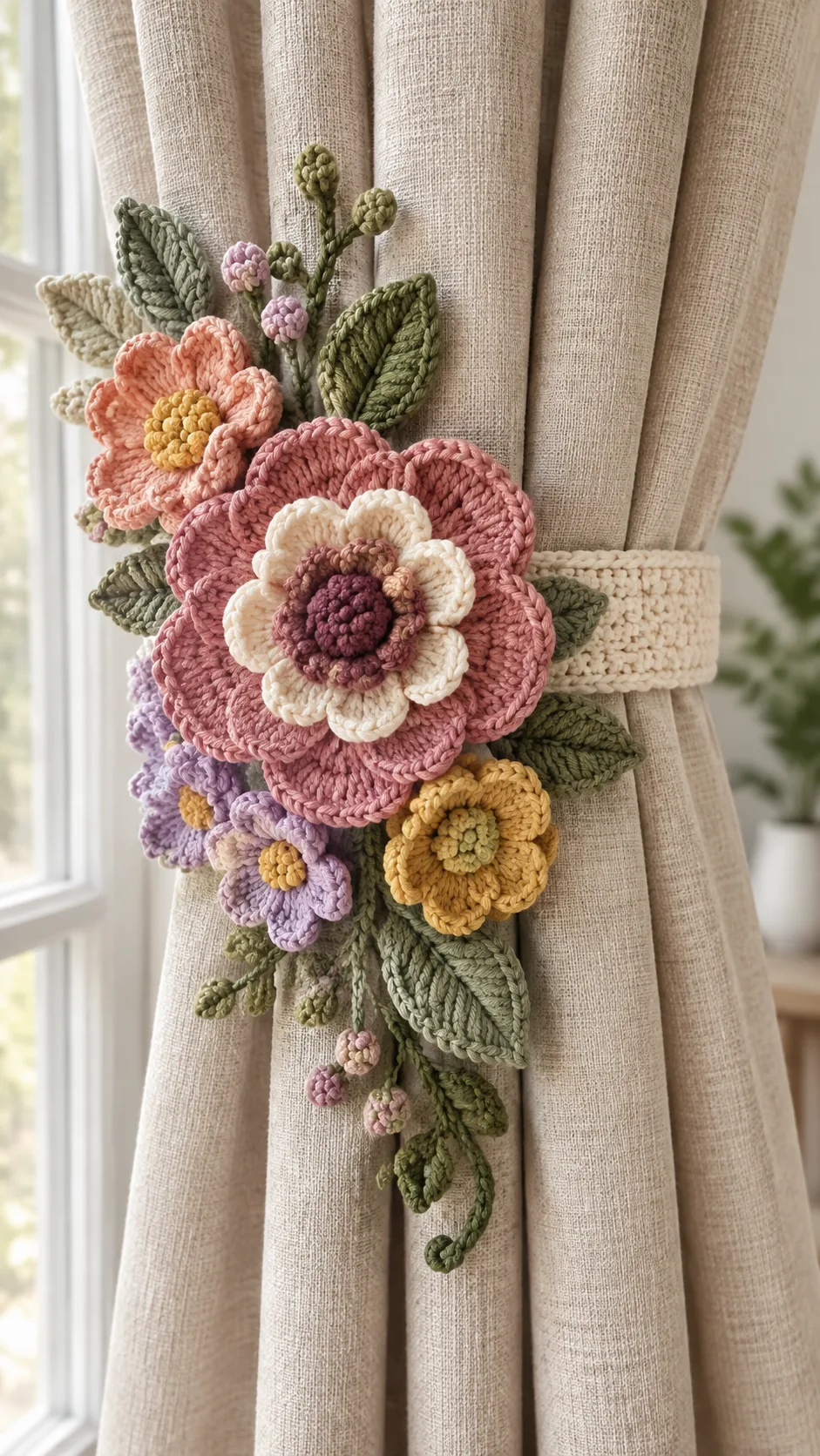 Layered Floral Curtain Tieback Crochet Pattern