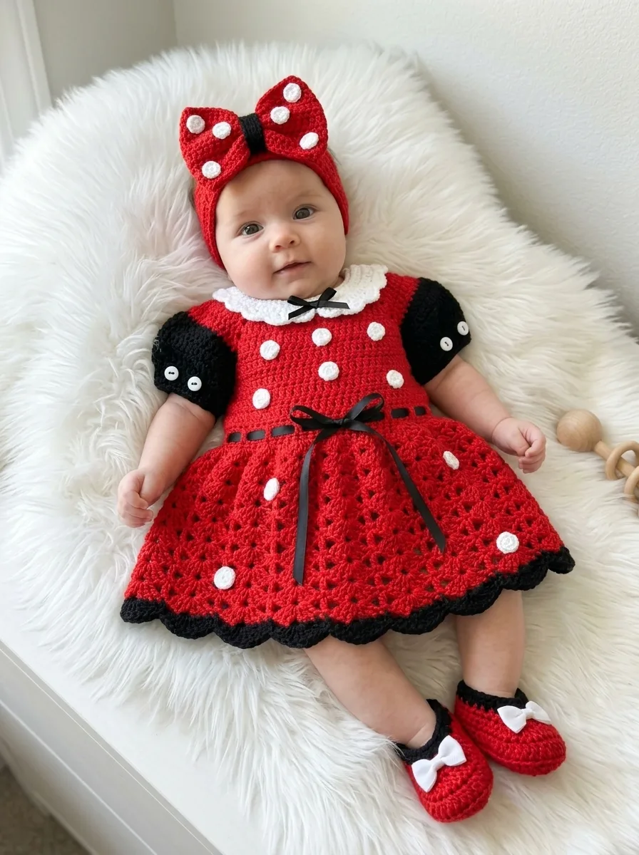 Minnie Mouse Red Baby Dress Set Free Crochet Pattern