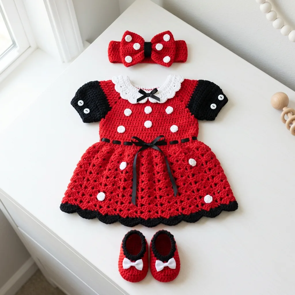 Minnie Mouse Red Baby Dress Set Free Crochet Pattern