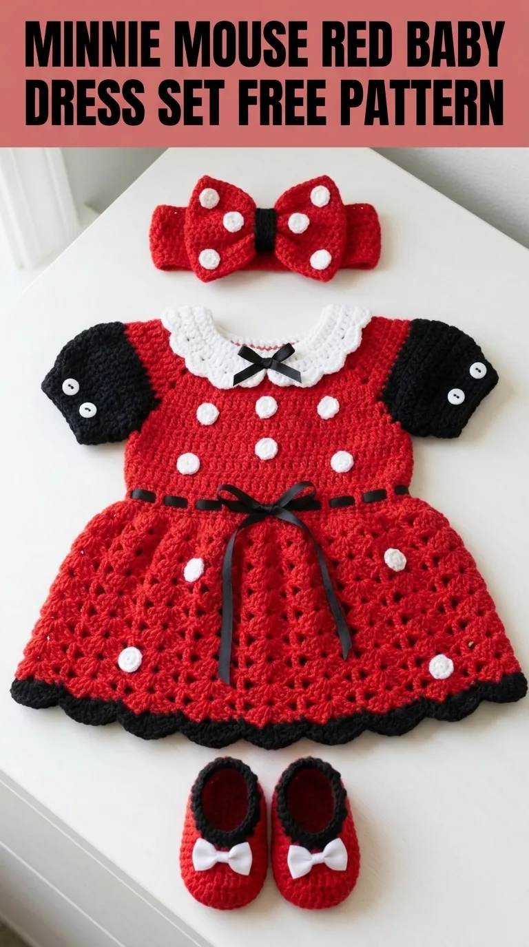 Minnie Mouse Red Baby Dress Set Free Crochet Pattern