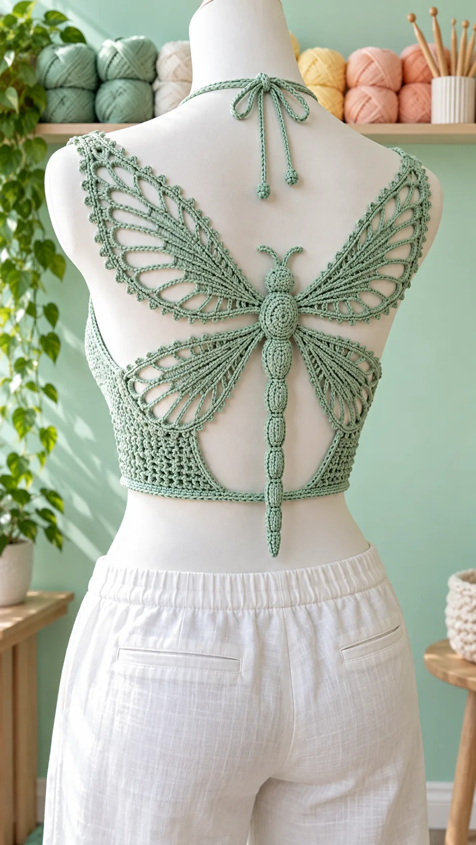 Mint Dragonfly Open-Back Top Crochet Pattern