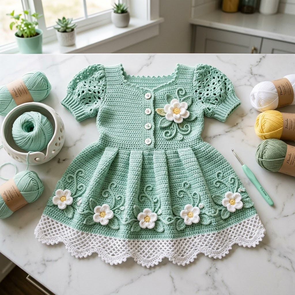 Mint Garden Baby Dress Free Crochet Pattern crochet pattern